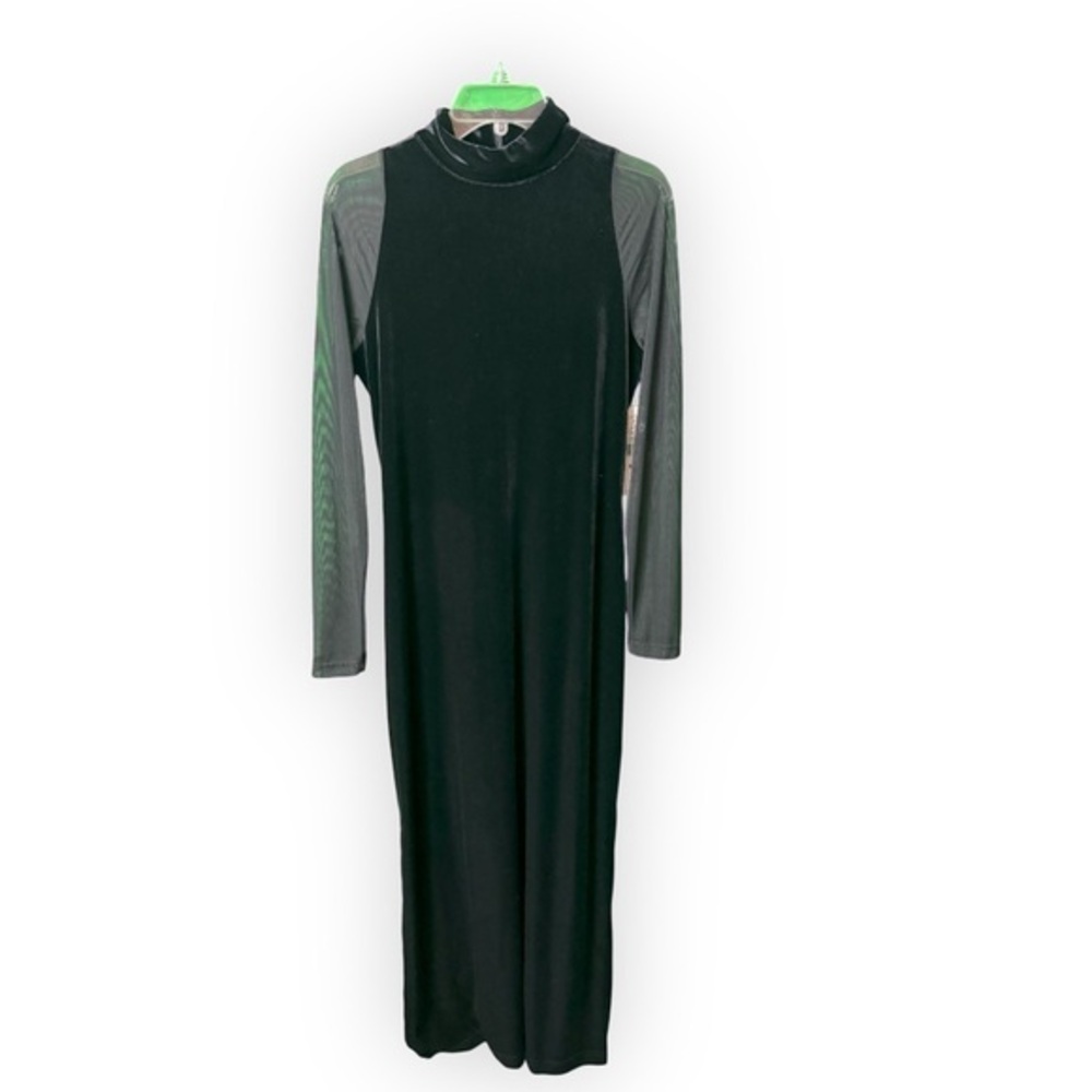 Karen Kane Velour Mock Turtleneck Dress Sheer Long Sleeve Size Large NWT